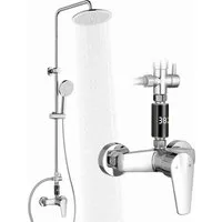 HOMELODY Duschsystem Regendusche 10 Zoll LED Temperaturanzeige 2 Funktionen, Mit LED Anzeige, 3 Strahlarten, höhenverstellbar, kein zweites Bohren