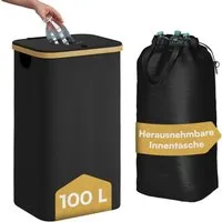 Bellamio Flaschensammler Tolt aus Stoff & Bambus (1 Fach, 100 L), Pfandflaschen Sammelbehälter mit Innenbeutel, Schwarz