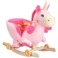 oyajia Schaukeltier 2-IN-1 Schaukelpferd mit Räder Plüsch Babyschaukel Spielzeug, Schaukeltier Schaukel Einhorn Kinder Baby Spielzeug, mit Musik