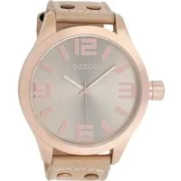 OOZOO Quarzuhr Oozoo Damen Armbanduhr Timepieces Analog, (Analoguhr), Damenuhr rund, extra groß (ca. 51mm) Lederarmband, Fashion-Style