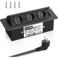 XERSEK 1.8m Kabel + Netzteil Versenkbar Einbausteckdose Tischsteckdose 230V Einbau-Tischsteckdosenleiste (3-Fach 3500W/16A Tischplatte Bodensteckdose Pop-up), Aluminium Steckdosenleiste für Möbel, Büro, Küche