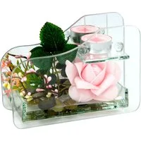 Kunstpflanze Rose im Glas mit Teelicht Rose, I.GE.A., Höhe 11 cm