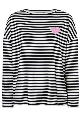 MORE & MORE - Shirt mit Streifen und Herz schwarz/weiß - Gr. - 44