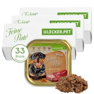 Lyra Pet Lecker.Pet Gino's Feine Paté Reich an Rind Hundefutter Nassfutter Vollnahrung 11x4,95 kg