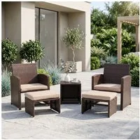 Sunsitt Balkonset 5-tlg Garten Unterhaltung Set, (Balkon Möbel Set mit Kissen, brauner Rattan-Sessel mit Hocker&Couchtisch), für Garten, Hinterhof und Veranda (Beige)
