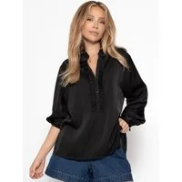 SASSYCLASSY Langarmbluse Rüschenbluse Damen Satin mit seitlichen Schlitzen Lockere Damenbluse aus Satin mit Rüschen an Kragen und Manschetten