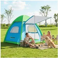 Outsunny aufblasbares Zelt mit Luftpumpe, Meshfenster, abnehmbar Dach, Stehhöhe, Personen: 3 (Camping Zelt, 1 tlg., Air Glamping Zelte), Hellblau