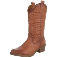 Ital-Design Damen Kniehohe Western-Stiefel mit Stickerei und Blockabsatz Westernstiefel (89938073) Blockabsatz Stiefel in Camel