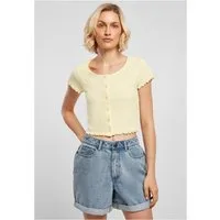 URBAN CLASSICS Rundhalsshirt Ladies Cropped Button Up Rib Tee Damen T-Shirt bauchfrei
