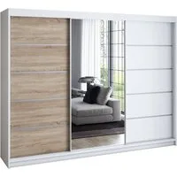 A&J MöbelLand GmbH Schiebetürenschrank VILUNO mit 4 Schubladen und Spiegel (nur für kurze Zeit! TOP ANGEBOT! Geräumiger Schrank mit einer Breite von 200 cm und Spiegel, ideal zur Aufbewahrung von Kleidung und Accessoires. 4 Schubladen und viel Staura