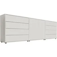 BMG Möbel Sideboard Mailand Set 4 (Kommode Anrichte Aktenschrank), Fronten und Korpus Matt Weiß, griffloses Design Sideboard