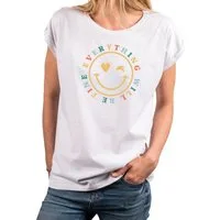 MAKAYA Print-Shirt Damen Kurzam Herz Spruch Sprüche Hippie Style Outfit 60er 70er Jahre Top