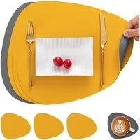 GLIESE Platzset Tischsets und Untersetzer aus Leder Grau-Gelb 4er-Set, abwaschbare, (4-St)