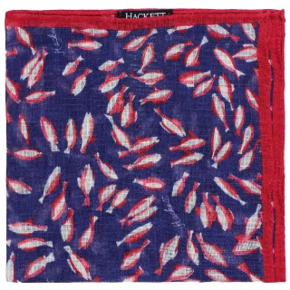 Hackett London Leinen gedruckt Koi Fish Mens Navy/Red Hank Taschentücher