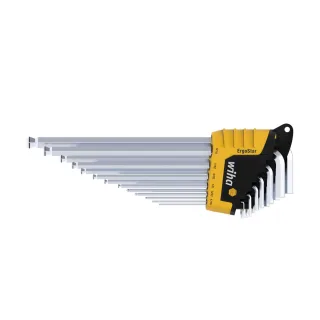 Wiha Stiftschlüssel Set im ErgoStar Halter Sechskant-Kugelkopf MagicRing 13-teilges Set mattverchromt, Zoll-Ausführung in SB-Kartonverpackung - 43852