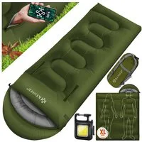 KESSER Deckenschlafsack Camping Schlafsack Outdoor 220x83cm 4 Jahreszeiten (Campingschlafsack inklusive Campinglampe & Seitentasche), für Erwachsene & Kinder Leicht Tragbar Warm & Wasserabweisend