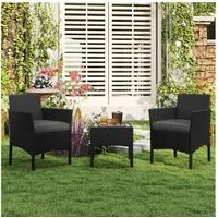 Yaheetech Balkonset Gartenmöbel-Set 3-Teilig in Rattanoptik für 2 Personen, Gartengarnitur inkl. 2 Stühle mit Kissen & Tisch mit Hartglasplatte