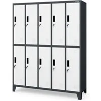 Jan Nowak Mehrzweckschrank Metall Kleiderspind 136 cm BARTEK 10 Fächer abschließbar 172 cm (Umkleideschrank BHP Arbeitsraum Produktion Magazin Sozialraum, 0,6 mm 172 x 136 x 45 cm Wandmontage Kleiderstange 30 kg 66 kg) Lüftungsschlitze Namensschildha