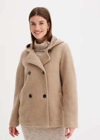 bonprix Cabanjacke aus kuscheligem Bouclé, beige, Gr.40, Schöne Cabanjacke mi Kapuze kaschiert Problemzonen