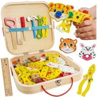 KRUZZEL Spielwerkzeugkoffer Holzwerkzeugkasten Werkzeugkoffer, (Spar-Set, 1-tlg., basteln), kindgerechtem Werkzeug wie Hammer, Säge, Schraubendreher