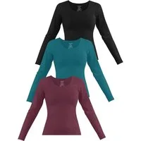 Janice Langarmshirt 3 x Damen Langarmshirt Nimes Figurbetonter Pullover aus Baumwolle