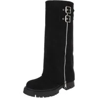 Ital-Design Stylische schwarze Stiefel mit Schnallen und Reißverschluss Plateaustiefel (90153109) Blockabsatz Stiefel in Schwarz