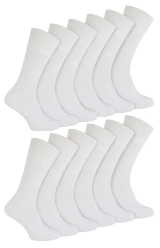 IOMI - 12 Paar Multipack Herren Diabetiker Bambus Socken | Extra breite nahtlose Socken mit nicht elastischen sanften Grip Top - Weiß