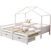 Flieks Massivholzbett, Hausbett Kinderbett Doppelbett 2 Schubladen 200x90cm