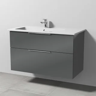 Sanipa 3way Keramik-Set Venticello Keramik-Waschtisch und Unterbau mit 2 Auszügen, Anthrazit-Glanz UF32579