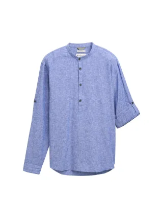 Denim Tom Tailor - Relaxed Fit Tunika Hemd mit Leinenanteil royal blue chambray - Gr. - M