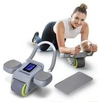 HMS Bauchtrainer Bauchroller automatisches Bauchmuskeltrainingsrad Fitnessroller, Bauchmuskeltrainer mit Stutze & LCD-Anzeige