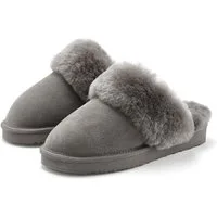 Vivance Dreams by Lascana Pantoffeln, Clogs, Schlappen, Hausschuh, Pantolette mit kuscheligem Lammfell aus Leder