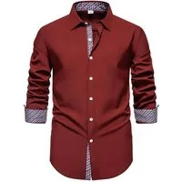 Allthemen Langarmhemd mit stylischen Gingham-Kontrastdetails