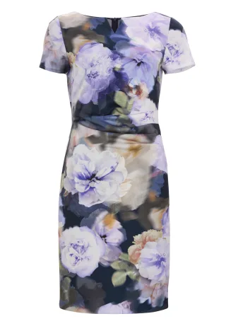 SWING - Etuikleid aus bedrucktem Scuba mit Schlitz-Ausschnitt navy / orchid purple - Gr. - 44