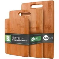 Sidorenko Schneidebrett Bambus Schneidebretter 3er Set - 33x22cm / 28x22cm / 15x22cm, Bambus, (Antibakterielles Schneidebrett aus Holz), Holz-Brett für die Küche - Holzschneidebrett