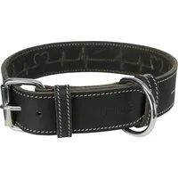 TRIXIE Hunde-Halsband Rustic Fettleder-Halsband Heartbeat - schwarz - 34–40 cm/30 mm, Leder