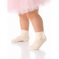 La Bortini Socken Baby und Kinder Söckchen festliche Strümpfe in Creme mit Schleifchen elastisch, weich, 13 14 15 16 17 18 19 20 21 22 23 24 25 26 27 28