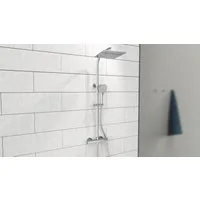 welltime Duschsystem Turin, Höhe 95 cm, eckiges Überkopfbrauseset mit Thermostat, Kopfbrause mit Regendusche