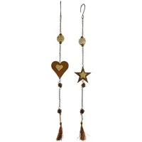Denk Dekohänger Hänger Herz/Stern mit Kordel 2er Set ca. 55 cm - Dekoration (Set, 2 St., 2), Metall in Rostoptik, Glaskugeln, 2er-Set, beweglich, 55 cm Länge