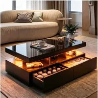 Furnishings Home Couchtisch Wohnzimmertisch Ablagetisch LED Beistelltisch (Hochglänzender quadratischer, mit LED Beleuchtung & Fernsteuerung), Mit 2 Schubladen und 16-farbigen variablen