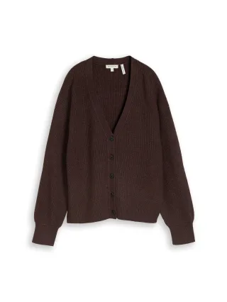 Tom Tailor - Oversize Cardigan mit V-Ausschnitt java dark brown melange - Gr. - XL