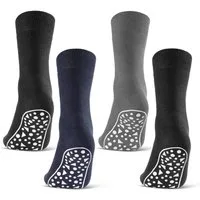 sockenkauf24 ABS-Socken 2, 4 oder 6 Paar Damen & Herren Anti Rutsch Socken Baumwolle (Schwarz, Blau, Grau, 4-Paar, 39-42) Stoppersocken Noppensocken - 21395 WP