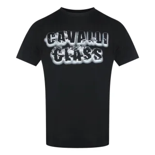 Cavalli Class - Schwarzes T-shirt Mit Auffälligem Logo In Rauchgrau