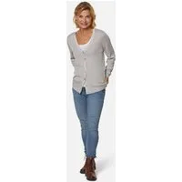 GOLDNER Strickjacke Rippstruktur-Cardigan mit Glanzeffekt Uni-Optik und tiefer V-Ausschnitt als Blickfang