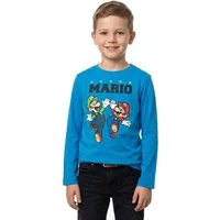 Super Mario Langarmshirt Super Mario Jungen Langarmshirt Longsleeve Blau Beige Gr. 110-152 Super Mario Kinder Langarm Shirt