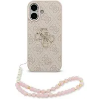Guess Handyhülle Case iPhone 17 Kunstleder rosa Big Logo goldfarbig Kette 6,3 Zoll, Kantenschutz