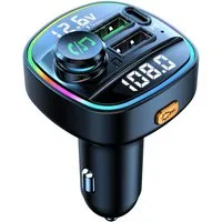 Senmudi Zigarettenanzünder-Verteiler Bluetooth 5.0 FM Transmitter für Auto Ladegerät USB KFZ-Transmitter (Leistungsstarke Doppel-Mikrofone mit Rauschunterdrückung & Bass-Boost, Musik-Player, USB-Stick, Einhandbedienung,auto-bluetooth), Kompatibel mit