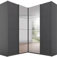 rauch Schwebetürenschrank Schrank Garderobe Eckkleiderschrank QUADRA Front in Dekor/Hochglanz (in den Höhen 210/229 cm, inkl. Soft-Close-Funktion) großer Eckschrank mit viel Stauraum, Maß 181x187 cm MADE IN GERMANY