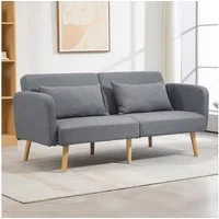 HOMCOM Schlafsofa 3-Sitzer-Sofa, Bettfunktion, verstellbare Armlehne, Leinenoptik, Polstersofa 1 Teile, für Wohnzimmer, Schlafzimmer, Grau