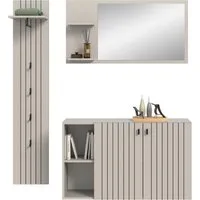 Home affaire Garderoben-Set TATIO, 3-tlg. Garderobenkombination, Breite: 152 cm Rillenfräsung, (Set, 3-St., Set, best. aus: 1 Spiegel, 1 Garderobenpaneel, 1 Schuhkommode), Garderobenkombination, Kombi, Flur-Möbel, Spiegel, Kommode